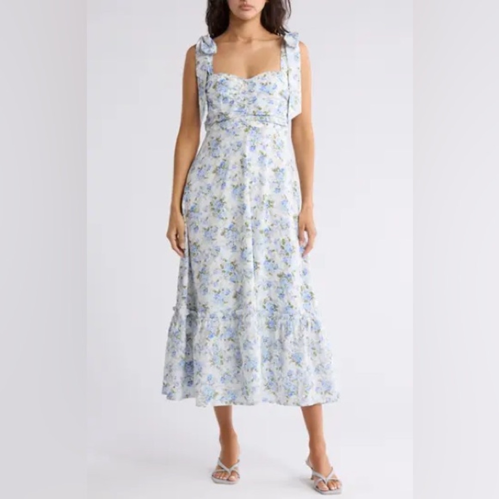 Blu Pepper Floral Tie Strap Midi Dress Sz Medium